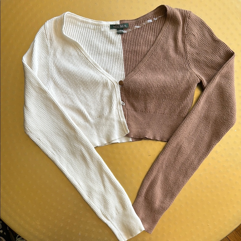 Wild Fable Brown and Cream Ribbed Cardigan